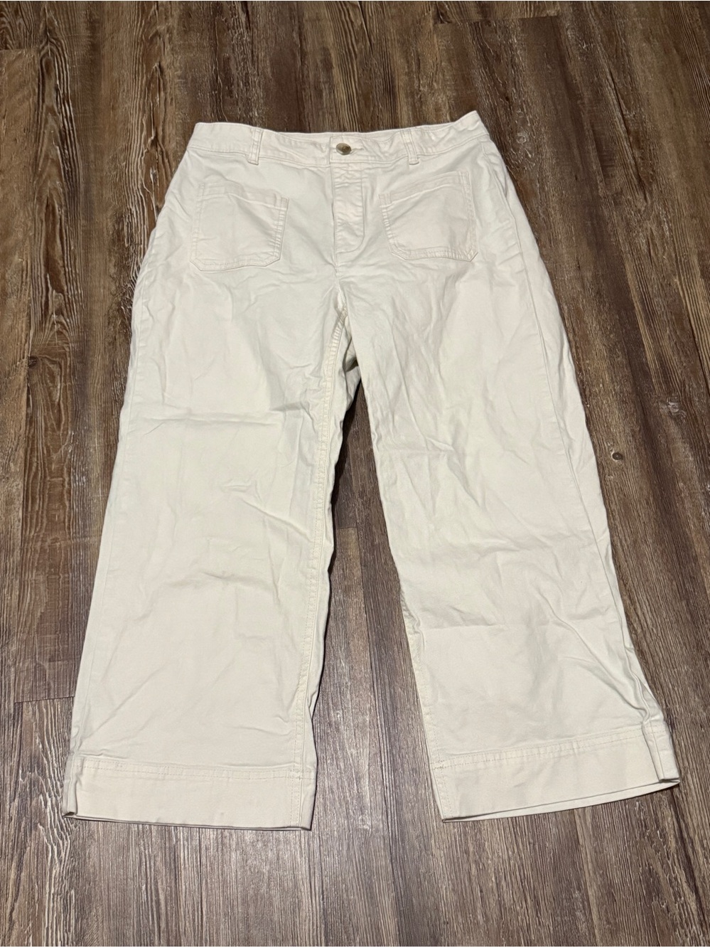 Old Navy Wide Leg Cropped Pants Women's 6p High Rise Patch Pocket in Cream Wash